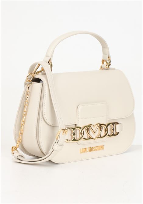 Borsa a mano avorio da donna con passante a catena decorativa con cuori e logo LOVE MOSCHINO | JC4038PP1LLF0110